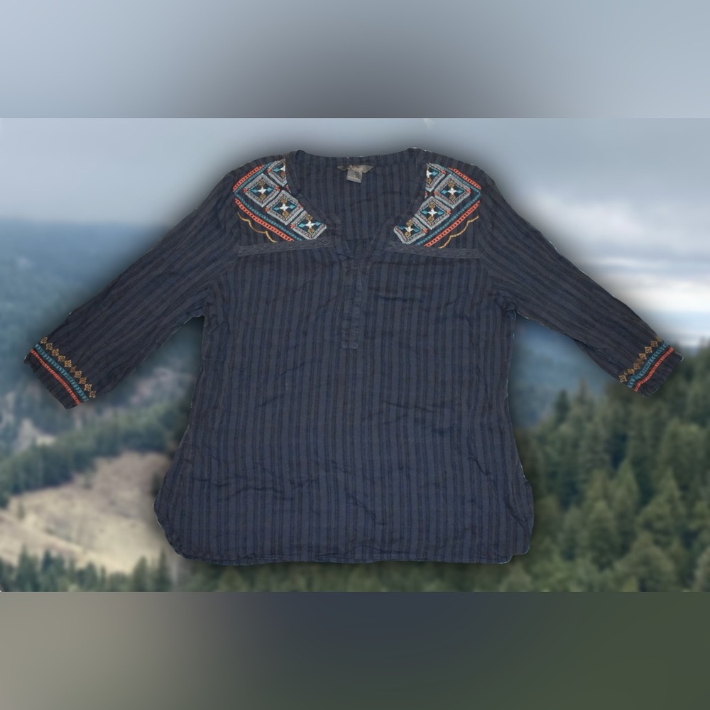 Natural Reflections Navy Tunic Blouse Sz XL